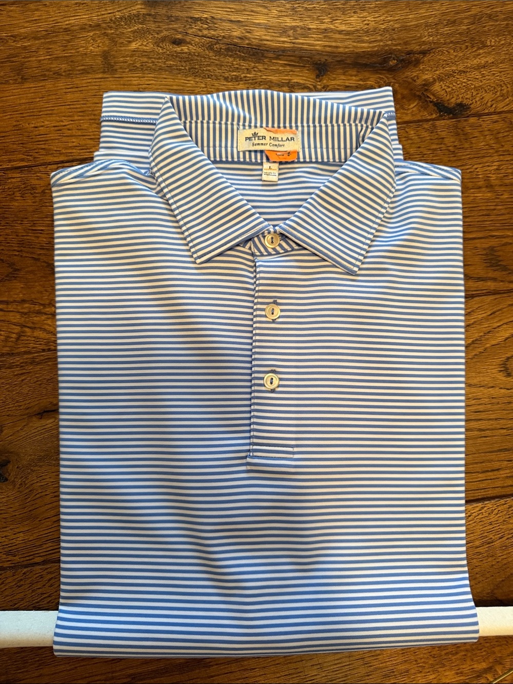 Peter Millar Light Blue and White Striped Polo Shirt